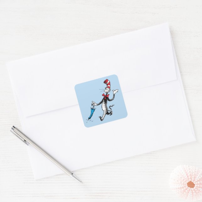 Dr. Seuss | Cat in the Hat Umbrella Walk Square Sticker (Envelope)