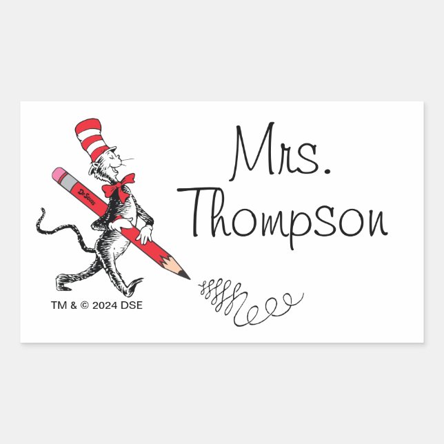 Dr. Seuss | Cat in the Hat Written Name Rectangular Sticker (Front)