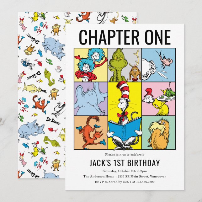 Dr. Seuss Chapter One Birthday Character Collage Invitation (Front/Back)