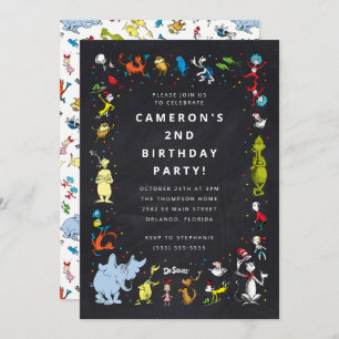 Dr. Seuss Character Confetti   Kids Birthday Invitation