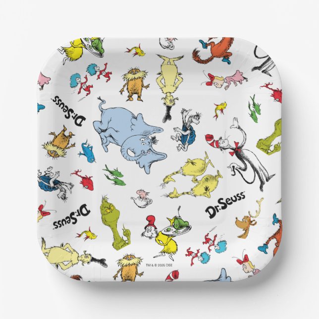 Dr. Seuss Character Confetti | Kids Birthday Paper Plate (Front)