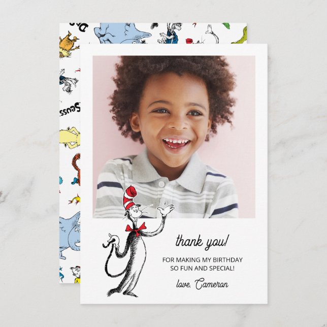 Dr. Seuss Character Confetti | Kids Birthday Thank You Card (Front/Back)