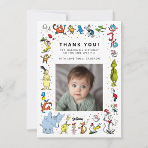 Dr. Seuss Character Confetti Kids Birthday Thank You Card