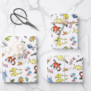 Dr. Seuss Character Confetti Kids Birthday Wrapping Paper Sheet