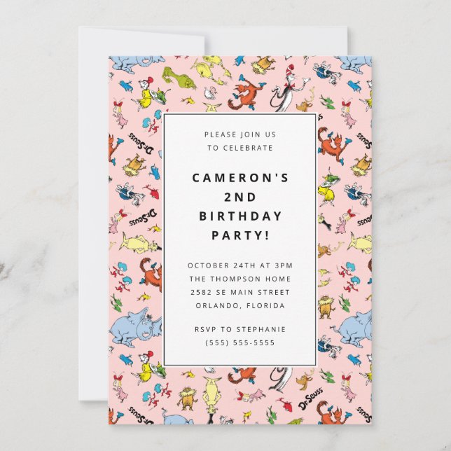 Dr. Seuss Character Pattern | Kids Birthday Invitation (Front)