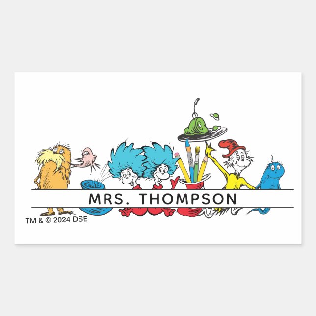 Dr. Seuss Characters & Teacher Name Rectangular Sticker (Front)
