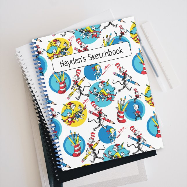 Dr. Seuss| Characters With Pencils Pattern Drawing Notebook (Notebook on top of other notebooks)