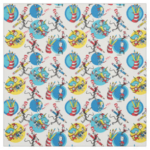 Dr. Seuss   Characters With Pencils Pattern Fabric