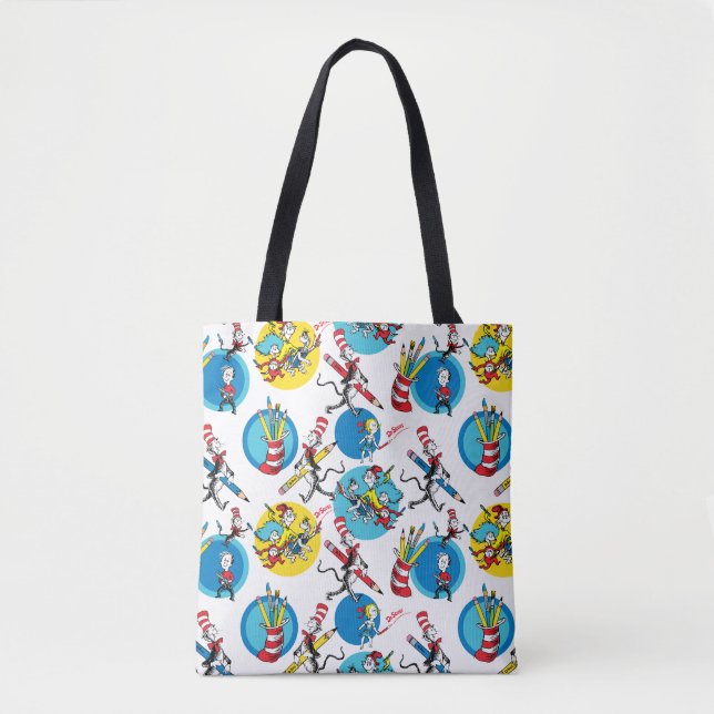 Dr. Seuss | Characters With Pencils Pattern Tote Bag (Front)