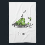 Dr. Seuss | Green Eggs and Ham Tea Towel<br><div class="desc">This officially licensed Dr. Seuss design features a fun, classic illustration of the iconic green eggs and ham on a platter. The artwork highlights the famous green ham with a fork resting inside, alongside the bouncing green eggs, and is finished with the simple word "ham" and the authentic Dr. Seuss...</div>