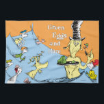 Dr. Seuss Green Eggs & Ham Water Scene Tea Towel<br><div class="desc">This officially licensed product features a memorable illustration from the beloved Dr. Seuss book, Green Eggs and Ham. The scene shows Guy-Am-I holding a plate of the famous dish while submerged in the waves, surrounded by Sam-I-Am, a goat, a fox, a mouse, and other classic characters from the story. It...</div>