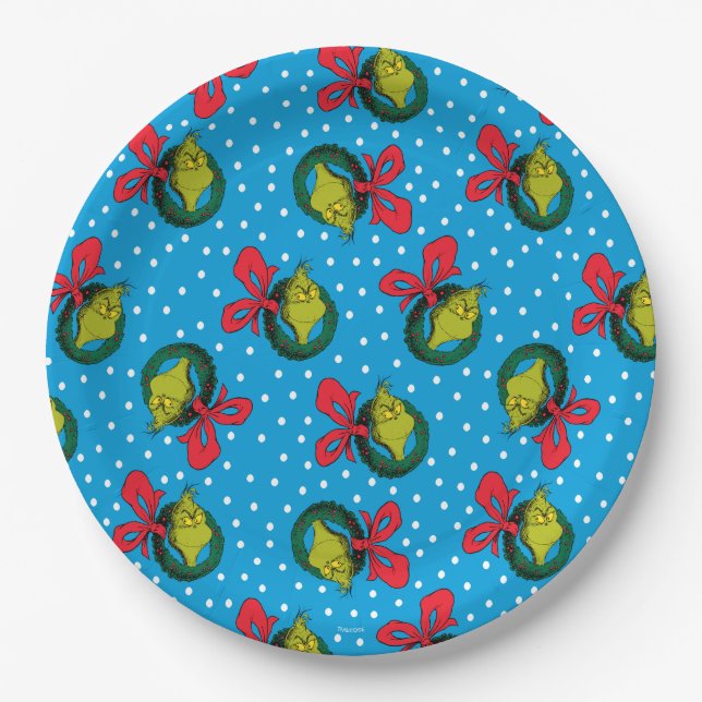 Dr. Seuss | Grinch | Christmas Wreath Pattern Paper Plate (Front)