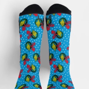Dr. Seuss   Grinch   Christmas Wreath Pattern Socks