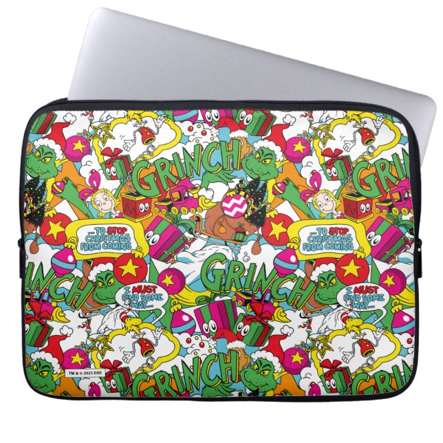Dr. Seuss | Grinch Colourful Pattern Laptop Sleeve (Front)