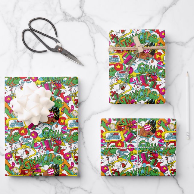 Dr. Seuss | Grinch Colourful Pattern Wrapping Paper Sheet (Front)
