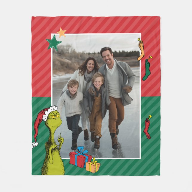 Dr. Seuss | Grinch Family Photo Holiday Fleece Blanket (Front)