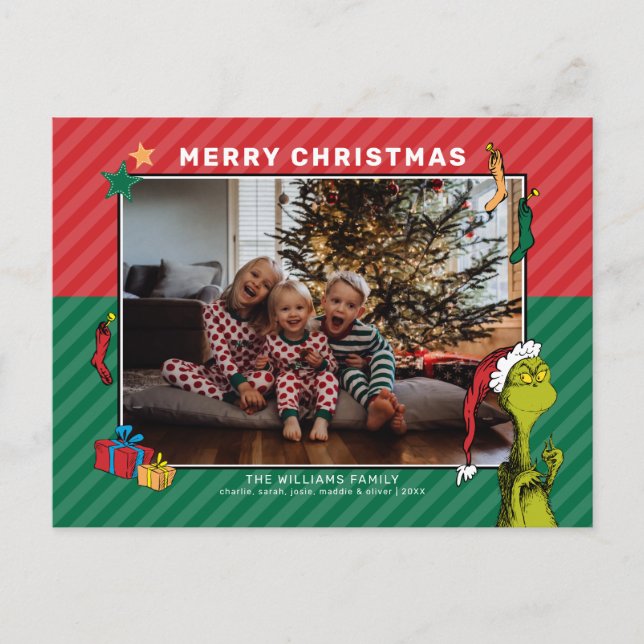 Dr. Seuss | Grinch Family Photo Holiday Postcard (Front)