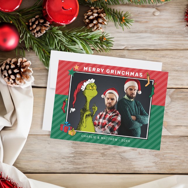 Dr. Seuss | Grinch Family Photo Invitation (Card on table)