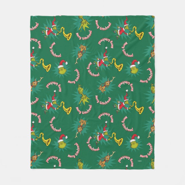 Dr. Seuss | Grinch | Merry Grinchmas Pattern Fleece Blanket (Front)