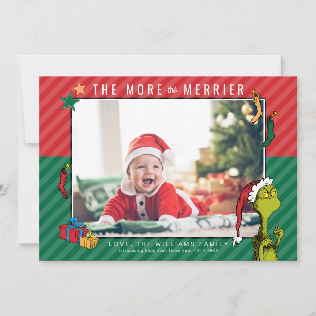 Dr. Seuss | Grinch New Baby Photo Holiday Card (Front)