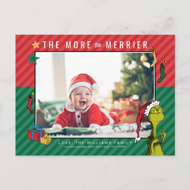 Dr. Seuss | Grinch New Baby Photo Holiday Postcard (Front)