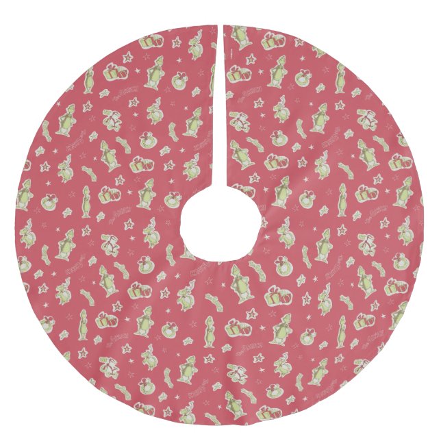 Dr. Seuss | Grinch | Red Christmas Pattern Brushed Polyester Tree Skirt (Front)