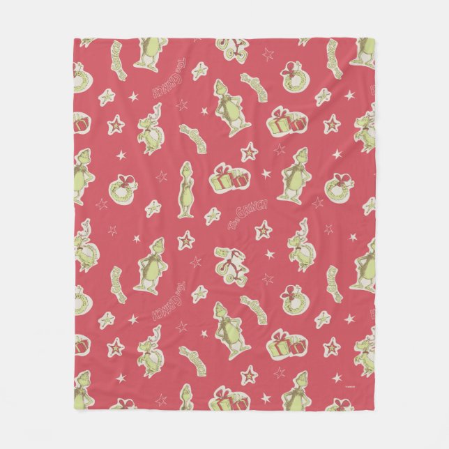 Dr. Seuss | Grinch | Red Christmas Pattern Fleece Blanket (Front)