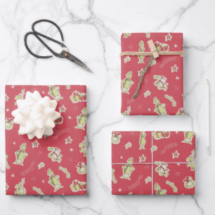 Dr. Seuss   Grinch   Red Christmas Pattern Wrapping Paper Sheet