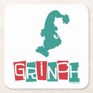 Dr. Seuss Grinch - Red & Green Square Paper Coaster