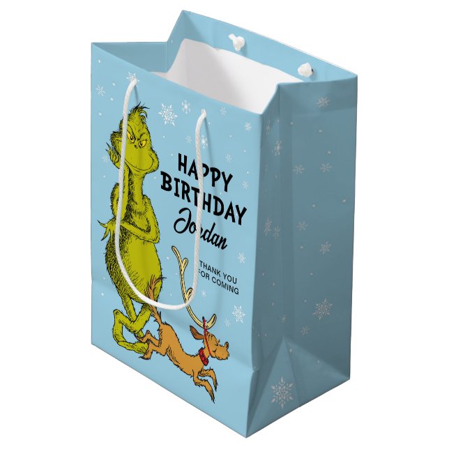 Dr. Seuss | Grinch Winter Birthday Favour Medium Gift Bag (Front Angled)