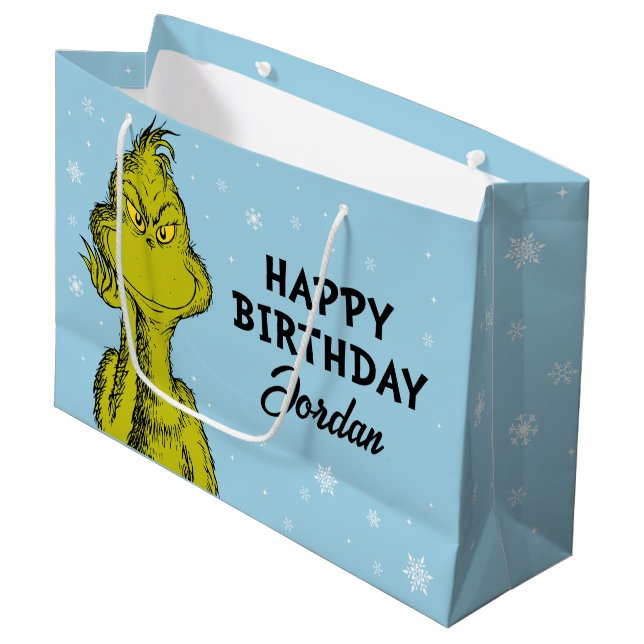 Dr. Seuss | Grinch Winter Birthday Large Gift Bag (Front Angled)