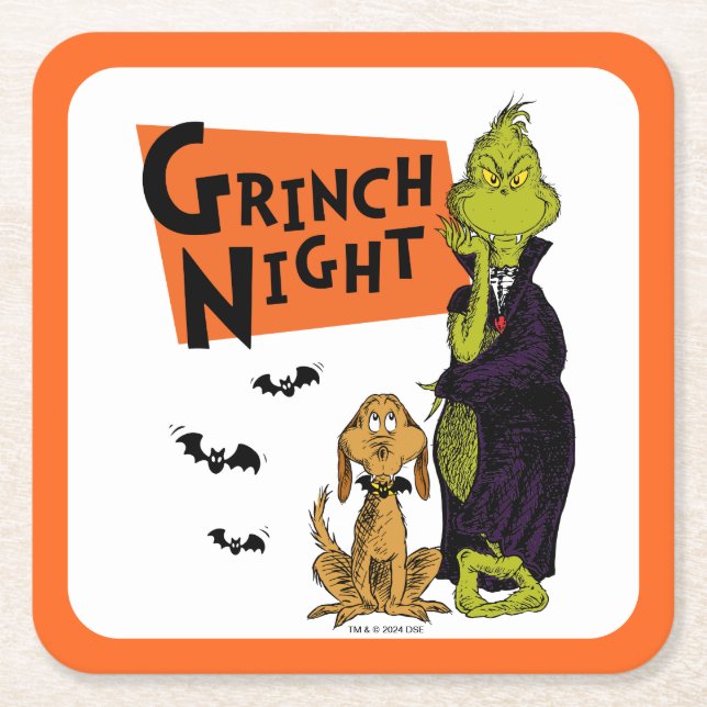 Dr. Seuss | Hallowen Grinch Night Graphic Square Paper Coaster (Front)