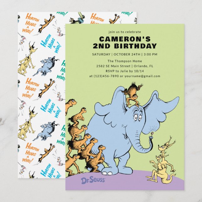 Dr. Seuss Horton Hears a Who! | Kids Birthday Invitation (Front/Back)