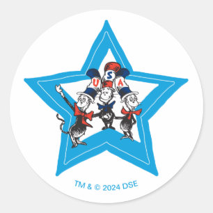Dr. Seuss   Little Cats USA Hats Graphic Classic Round Sticker