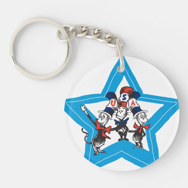 Dr. Seuss | Little Cats USA Hats Graphic Key Ring (Front)