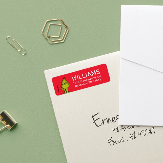 Dr. Seuss | Merry Grinchmas Grinch Holiday Lab Return Address Label (Label on envelope)