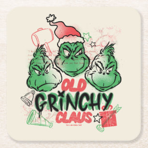 Dr. Seuss   Old Grinch Claus Square Paper Coaster