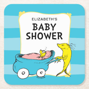 Dr. Seuss   One Fish - Boy Baby Shower Square Paper Coaster