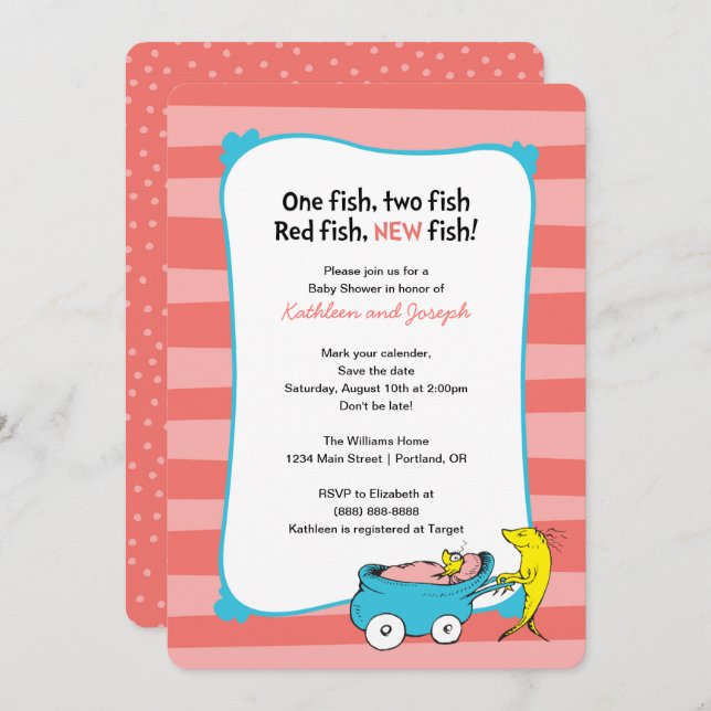 Dr. Seuss | One Fish - Girl Baby Shower Invitation (Front/Back)