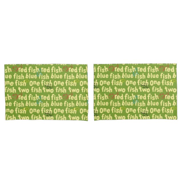 Dr. Seuss | One Fish Two Fish Typography Pattern Pillowcase (Front-Set)