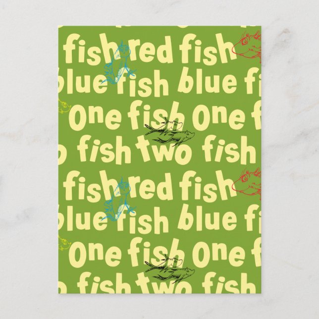Dr. Seuss | One Fish Two Fish Typography Pattern Postcard (Front)