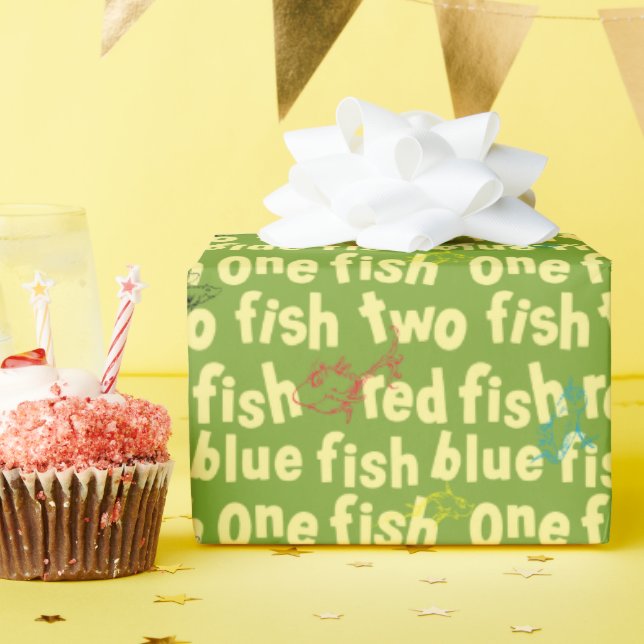 Dr. Seuss | One Fish Two Fish Typography Pattern Wrapping Paper (Birthday Party)