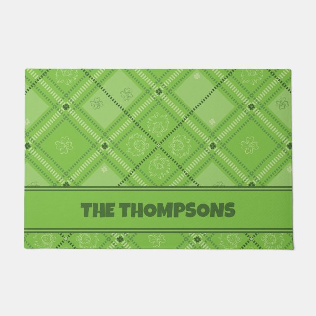 Dr. Seuss | St. Patrick's Day Plaid Pattern Doormat (Front)