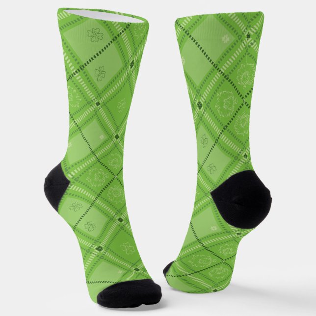 Dr. Seuss | St. Patrick's Day Plaid Pattern Socks (Angled)