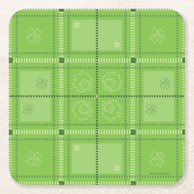 Dr. Seuss | St. Patrick's Day Plaid Pattern Square Paper Coaster (Front)