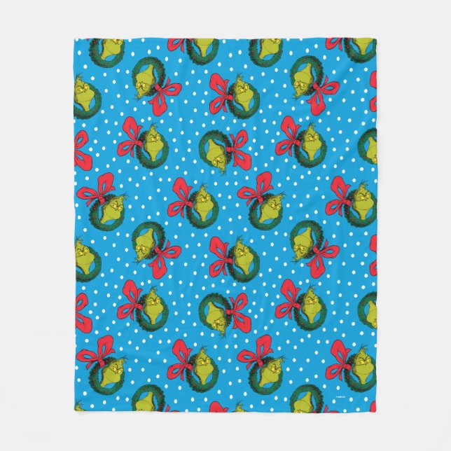 Dr Seuss | The Grinch | Christmas Wreath Pattern Fleece Blanket (Front)