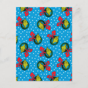 Dr. Seuss The Grinch Christmas Wreath Pattern Holiday Postcard