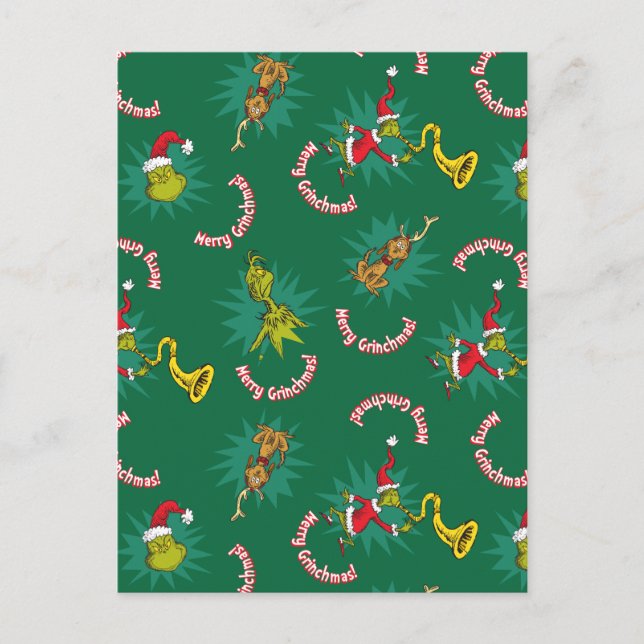 Dr. Seuss | The Grinch | Merry Grinchmas Pattern Holiday Postcard (Front)