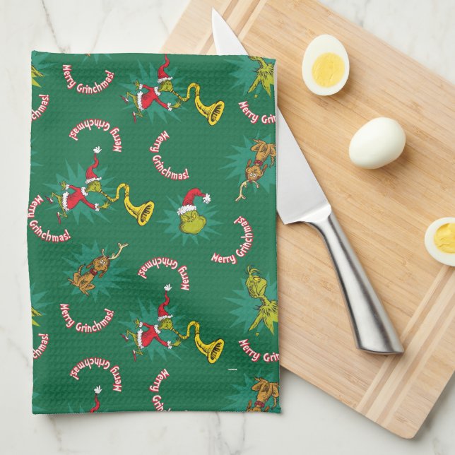 Dr. Seuss | The Grinch | Merry Grinchmas Pattern Tea Towel (Quarter Fold)