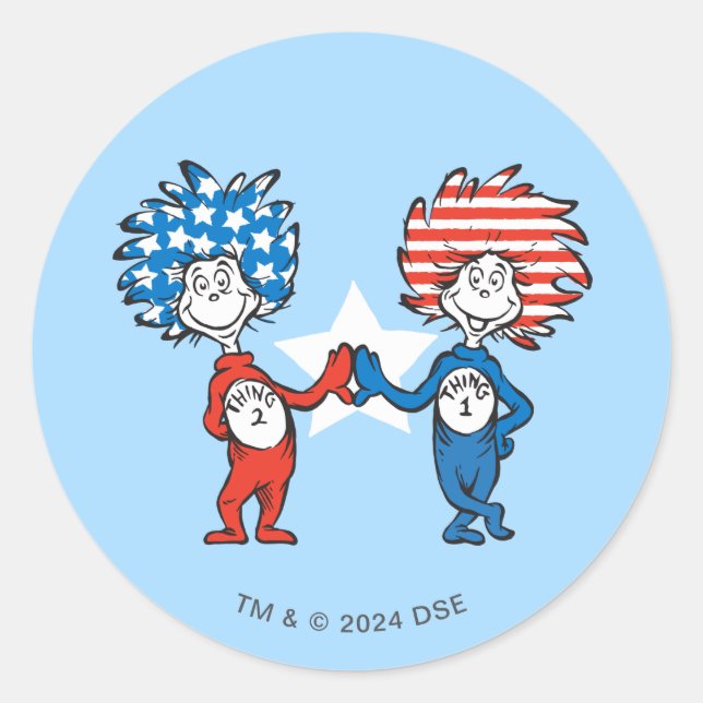 Dr. Seuss | Thing One Thing Two Patriotic Graphic Classic Round Sticker (Front)